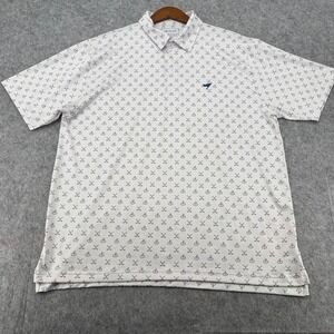 American Fit Mens XL Golf Polo Shirt White Navy Blue Clubs Print Performance Tee